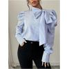 image:imageGORGLITTER Womens Striped Long Sleeve Shirt Blouse Trendy Business Casual Teacher Fall Work Bow Tie Neck Blouse TopsBlue