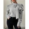image:imageGORGLITTER Womens Striped Long Sleeve Shirt Blouse Trendy Business Casual Teacher Fall Work Bow Tie Neck Blouse TopsGrey