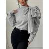 image:imageGORGLITTER Womens Striped Long Sleeve Shirt Blouse Trendy Business Casual Teacher Fall Work Bow Tie Neck Blouse TopsGrey