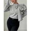 image:imageGORGLITTER Womens Striped Long Sleeve Shirt Blouse Trendy Business Casual Teacher Fall Work Bow Tie Neck Blouse TopsGrey