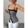 image:imageGORGLITTER Womens Striped Tank Top Square Neck Sleeveless Button Front Blouses Business Dressy OutfitsBlack and White