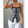 image:imageGORGLITTER Womens Striped Tank Top Square Neck Sleeveless Button Front Blouses Business Dressy OutfitsBlack and White