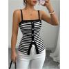 image:imageGORGLITTER Womens Striped Tank Top Square Neck Sleeveless Button Front Blouses Business Dressy OutfitsBlack and White