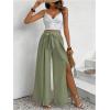 image:imageGORGLITTER Womens Textured Belted Flowy Dress Pants Split Hem Wide Leg Pleated Vacation TrousersMint Green