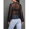 image:imageGORGLITTER Womens Tie Front Mesh Boho Top Sheer Bishop Sleeve Babydoll Shirt Mock Neck Party Blouses Going Out TopsBlack