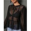 image:imageGORGLITTER Womens Tie Front Mesh Boho Top Sheer Bishop Sleeve Babydoll Shirt Mock Neck Party Blouses Going Out TopsBlack