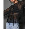 image:imageGORGLITTER Womens Tie Front Mesh Boho Top Sheer Bishop Sleeve Babydoll Shirt Mock Neck Party Blouses Going Out TopsBlack