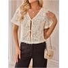 image:imageGORGLITTER Womens Tie Front Mesh Summer Tops Floral Embroidered Short Sleeve V Neck Beach Blouses Shirt 2025Apricot
