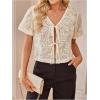 image:imageGORGLITTER Womens Tie Front Mesh Summer Tops Floral Embroidered Short Sleeve V Neck Beach Blouses Shirt 2025Apricot