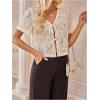 image:imageGORGLITTER Womens Tie Front Mesh Summer Tops Floral Embroidered Short Sleeve V Neck Beach Blouses Shirt 2025Apricot