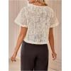image:imageGORGLITTER Womens Tie Front Mesh Summer Tops Floral Embroidered Short Sleeve V Neck Beach Blouses Shirt 2025Apricot