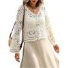 image:imageGORGLITTER Womens Boho Crochet Cropped Cardigan Lightweight Sheer Long Sleeve Button Up Spring Trendy 2026 Kimono TopApricot