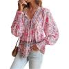 image:imageGORGLITTER Womens Boho Peasant Blouses Floral Bishop Long Sleeve Dressy Tie Front Tops 70s Babydoll Mexican Tunic ShirtPink