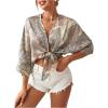 image:imageGORGLITTER Womens Boho Tie Front Graphic Tops 34 Length Sleeve Blouses Bow Knot ShirtPink Multicolor