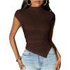 image:imageGORGLITTER Womens Cap Sleeve Ruched Asymmetrical Blouses Mock Neck Cinched Waist Fashion 2026 Summer Going Out TopsChocolate Brown