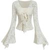 image:imageGORGLITTER Womens Mesh Bell Sleeve Tie Front Tops Dressy Casual Fall Long Sleeve Going Out Rave Festival Old Money TopApricot