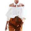 image:imageGORGLITTER Womens Off The Shoulder Blouse Collared Ruffle 34 Sleeve Button Down Dressy Business Casual Flowy ShirtWhite