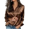 image:imageGORGLITTER Womens Plus Size Blouses Tops Satin Casual Dressy Silk Long Sleeve Button Down Shirts Business Office ShirtCoffee Brown