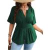 image:imageGORGLITTER Womens Plus Size Peplum Tops Short Sleeve V Neck Asymmetrical Blouse Shirts Summer Going Out Tops 2025Dark Green