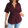 image:imageGORGLITTER Womens Plus Size Peplum Tops Short Sleeve V Neck Asymmetrical Blouse Shirts Summer Going Out Tops 2025Maroon