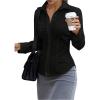 image:imageGORGLITTER Womens Ruched Fitted Blouse Long Sleeve Shirts Collared Slim Fit Business Work Casual Fall Fashion TopsBlack