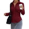 image:imageGORGLITTER Womens Ruched Fitted Blouse Long Sleeve Shirts Collared Slim Fit Business Work Casual Fall Fashion TopsBurgundy
