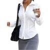 image:imageGORGLITTER Womens Ruched Fitted Blouse Long Sleeve Shirts Collared Slim Fit Business Work Casual Fall Fashion TopsWhite