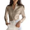 image:imageGORGLITTER Womens Satin Mandarin Collar Shirt Button Down Long Sleeve Blouse Business Casual Shirts TopChampagne