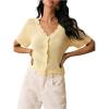 image:imageGORGLITTER Womens Short Sleeve Button Up Cardigan V Neck Scallop Trim Knitted SweaterYellow