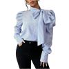 image:imageGORGLITTER Womens Striped Long Sleeve Shirt Blouse Trendy Business Casual Teacher Fall Work Bow Tie Neck Blouse TopsBlue