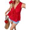 image:imageGORGLITTER Womens Tie Front Peplum Tops Bow Eyelet V Neck Sleeveless Ruffle Babydoll Blouse Summer Fashion 2026Red