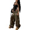 image:imageGORGLITTER Womens Wide Leg Sweatpants Y2k Graphic Camo Low Waisted Baggy Sweat Pants Streetwear Track PantsBrown