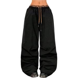 image:imageGORGLITTER Womens Cheetah Print Double Waisted Baggy Sweatpants Leopard Baggy Causal Gym Workout PantsBlack