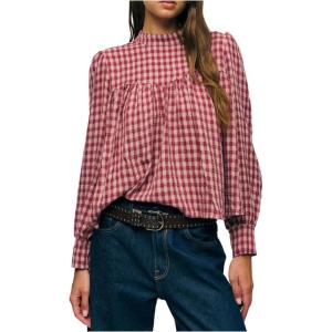image:imageGORGLITTER Womens Gingham Long Sleeve Babydoll Top Cute Vintage Plaid Dressy Casual Trendy Elegant BlousesDusty Pink