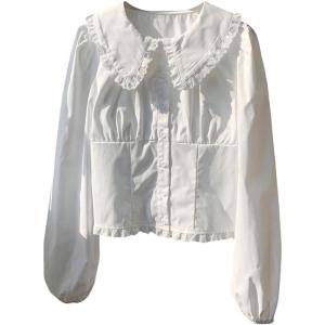 image:imageGORGLITTER Womens Lace Collared Shirt Dressy Casual Bishop Long Sleeve Button Down Boho Cute Peasant Blouses Tops