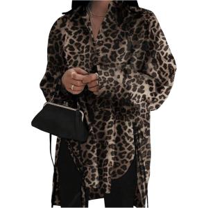 image:imageGORGLITTER Womens Leopard Cheetah Button Down Shirts Long Sleeve Oversized Dressy Casual Work Collared Blouse TopsMulti Leopard