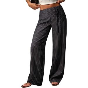 image:imageGORGLITTER Womens Low Rise Trousers Dress Pants Dressy High Waisted Striped Casual Slacks Business Work Office TrousersBlack