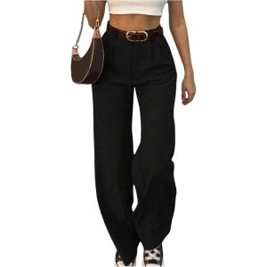 image:imageGORGLITTER Womens Pleated High Waisted Trousers Dress Pants Dressy Wide Leg Straight Business Casual Work Slacks PantsBlack