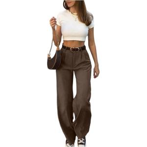 image:imageGORGLITTER Womens Pleated High Waisted Trousers Dress Pants Dressy Wide Leg Straight Business Casual Work Slacks PantsChocolate Brown