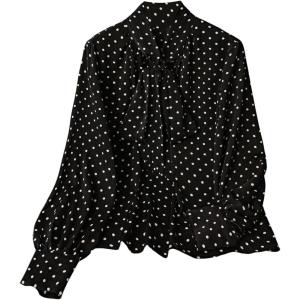 image:imageGORGLITTER Womens Plus Size Polka Dots Long Sleeve Top Blouses Dressy Business Casual Bow Tie Neck Going Out Top ShirtBlack