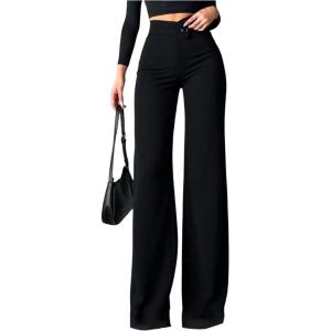 image:imageGORGLITTER Womens Wide Leg Dress Pants Slacks Dressy Casual Work High Waisted Straight Leg Office PantsBlack Dark