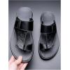 image:imageGORGLITTER Mens Leather Sandals Slide Beach Outdoor Round Flip Flops Slip On SlippersBlack