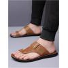 image:imageGORGLITTER Mens Leather Sandals Slide Beach Outdoor Round Flip Flops Slip On SlippersBrown