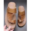 image:imageGORGLITTER Mens Leather Sandals Slide Beach Outdoor Round Flip Flops Slip On SlippersBrown