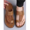 image:imageGORGLITTER Mens Leather Sandals Slide Beach Outdoor Round Flip Flops Slip On SlippersBrown