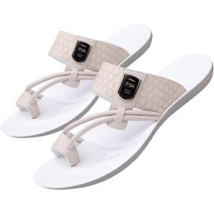 image:imageGORGLITTER Mens Leather Sandals Slide Beach Outdoor Round Flip Flops Slip On SlippersBeige