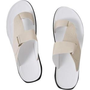 image:imageGORGLITTER Mens Leather Sandals Slide Beach Outdoor Round Flip Flops Slip On SlippersWhite