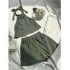 image:imageGORGLITTER 2 Piece Sets for Women Summer Crochet Textured Tie Back Crop Halter Tops and Shorts SetDark Green