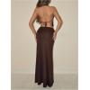 image:imageGORGLITTER Womens 2 Piece Metal Halter Open Back Backless Top Maxi Skirt Set Sexy Summer Vacation Going Out OutfitsCoffee Brown