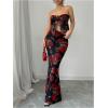image:imageGORGLITTER Womens 2 Piece Skirt Sets Floral Mesh Strapless Tie Front Tops and Bodycon Long Maxi Skirt Summer OutfitsBlack